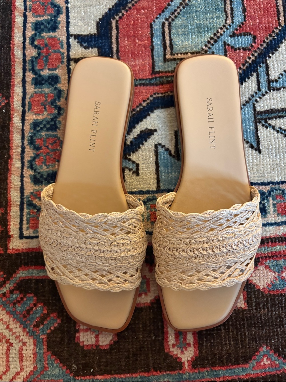 Sarah Flint Cream Braided Slide Mules 38